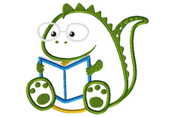 Dinosaur Reading: A Charming Embroidery Design for Meaningful Gifts