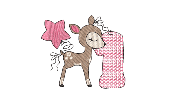 Number One Cute Deer Embroidery Design